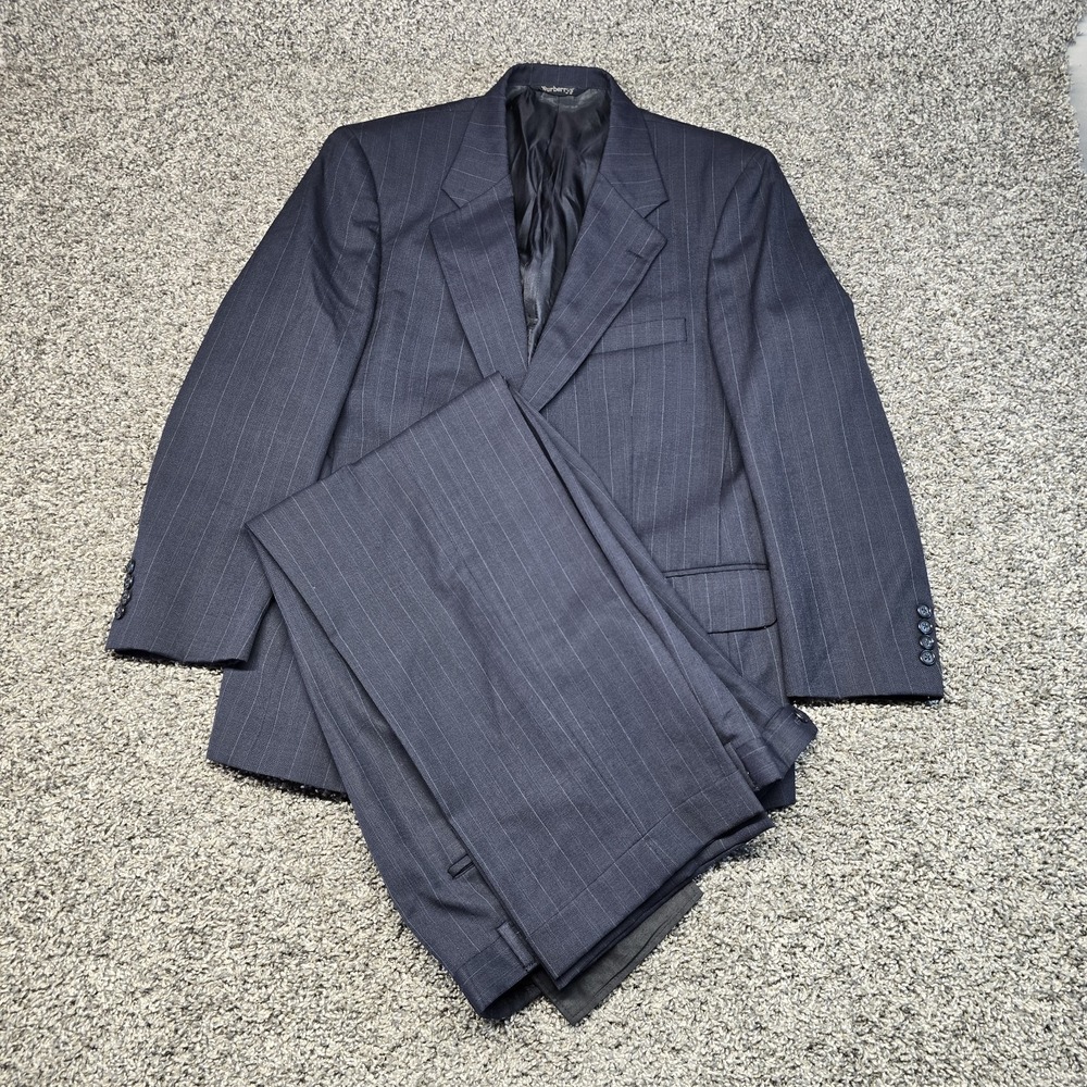 Burberry Vintage Pinstriped 2 Piece Suit Men Size 40r/32x28 Navy